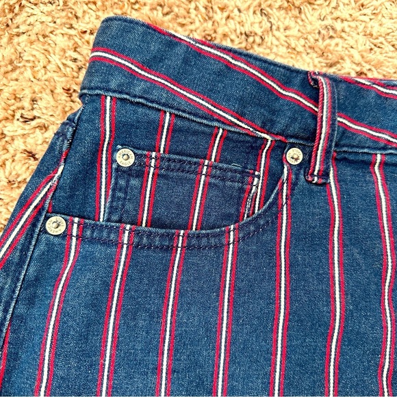 American Eagle Hi-Rise Mini‎ Super Stretch Blue Striped Denim Skirt Size 12 - Picture 4 of 16
